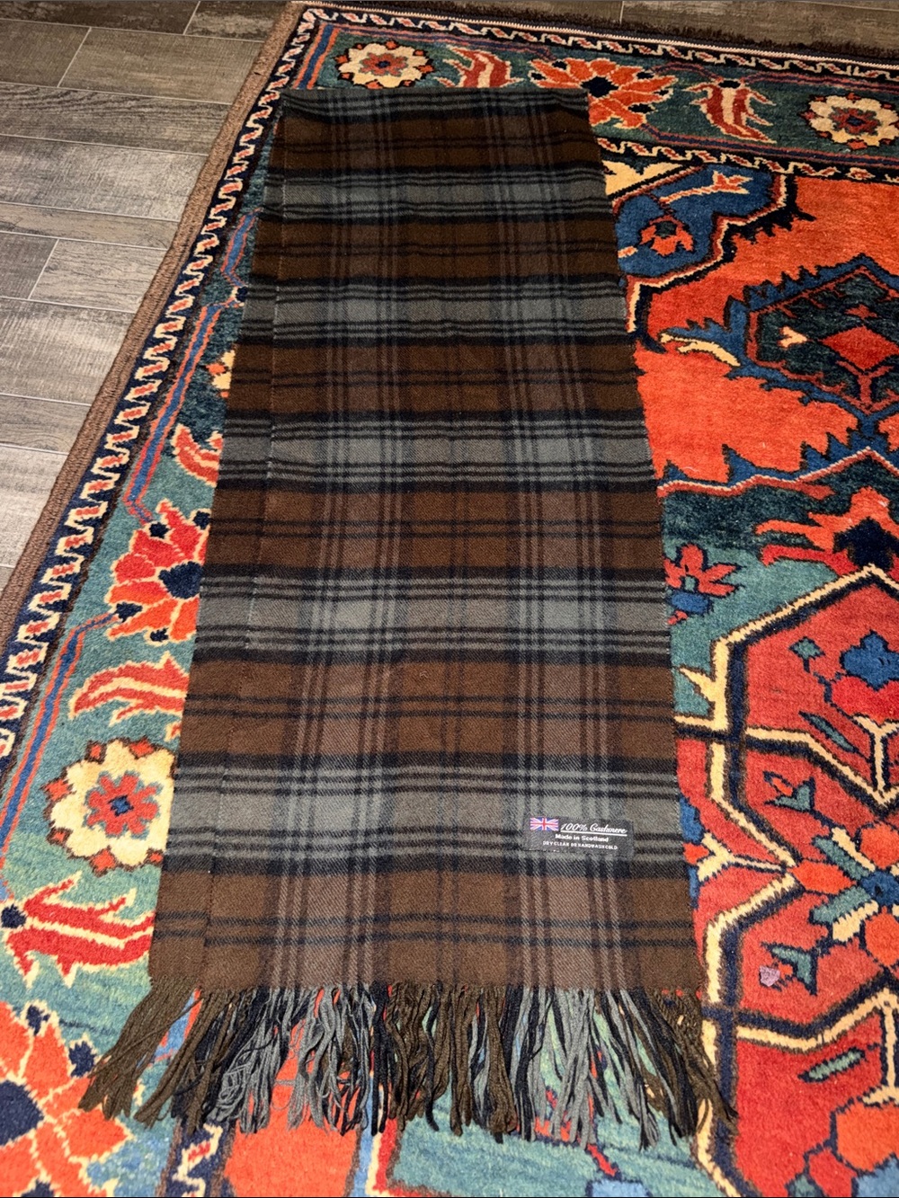 Vintage 100% Cashmere Scarf Made in Scotland – Earthy Plaid Fringe Muffler